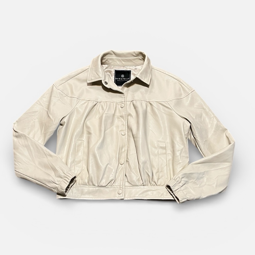 Bagatelle Collection Vegan Leather Bomber Jacket in Cream Size XS